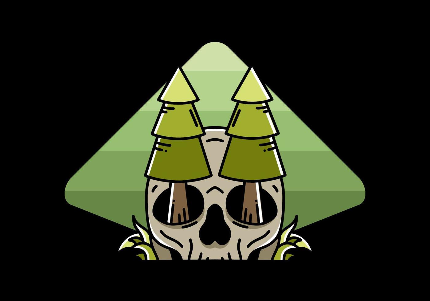 Pine trees stuck in skull illustration design vector