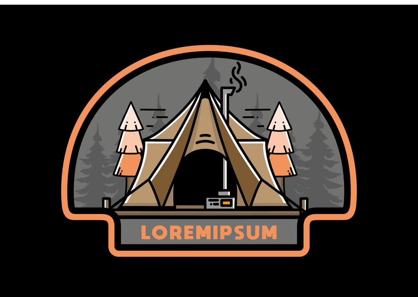Large glamping tent with heater and chimney illustration design vector