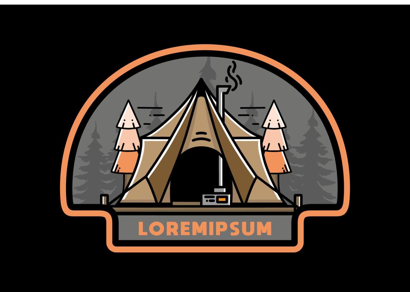 carpa glamping grande con diseño de ilustración de calentador y chimenea vector