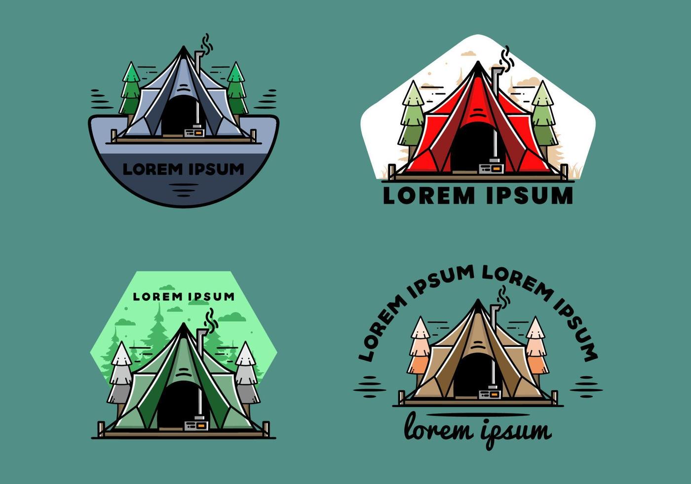 Large glamping tent with heater and chimney illustration design vector
