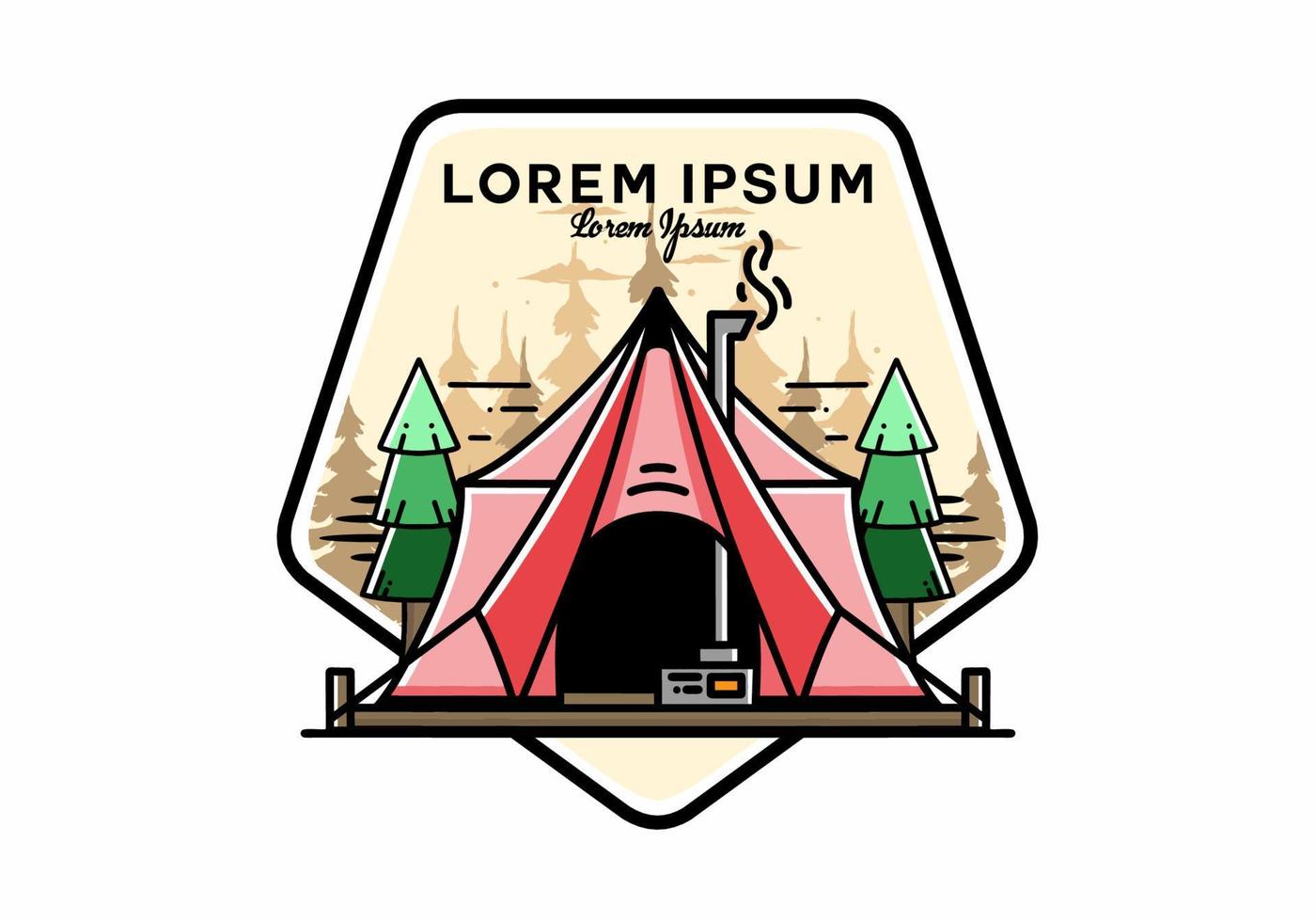 carpa glamping grande con diseño de ilustración de calentador y chimenea vector