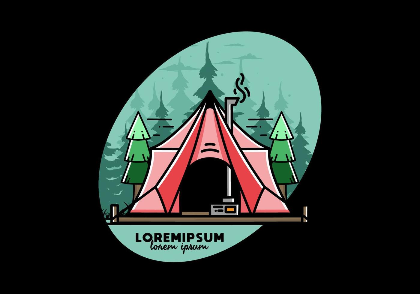 carpa glamping grande con diseño de ilustración de calentador y chimenea vector