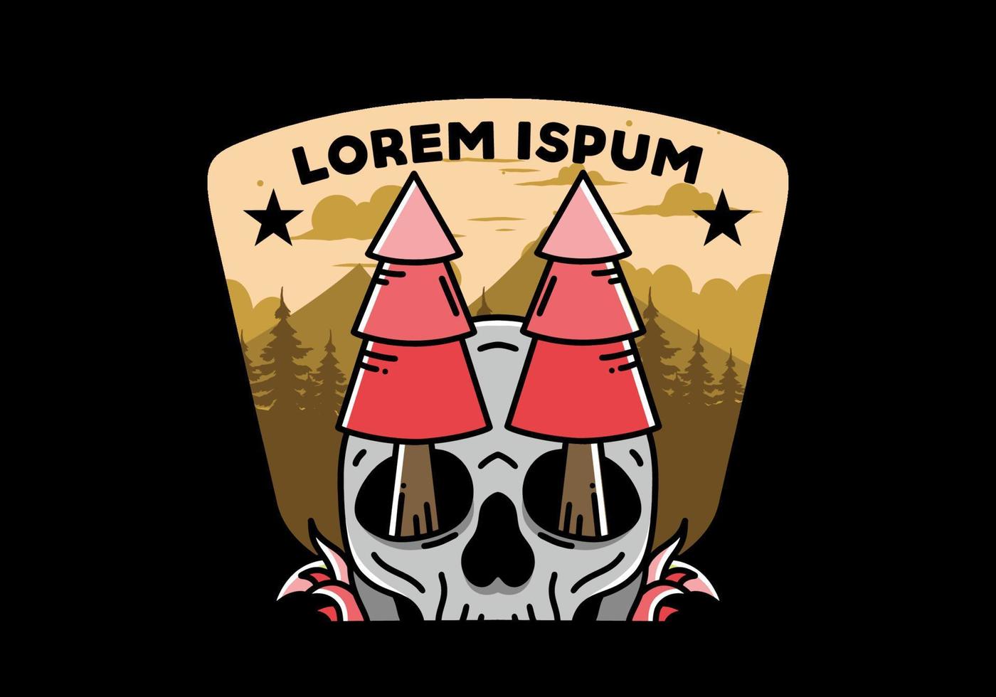 Pine trees stuck in skull illustration design vector