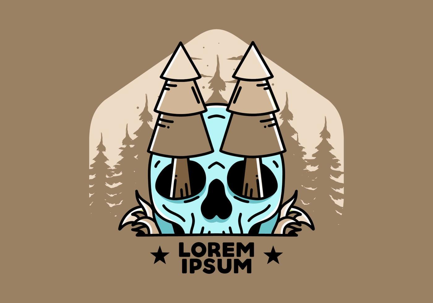 Pine trees stuck in skull illustration design vector