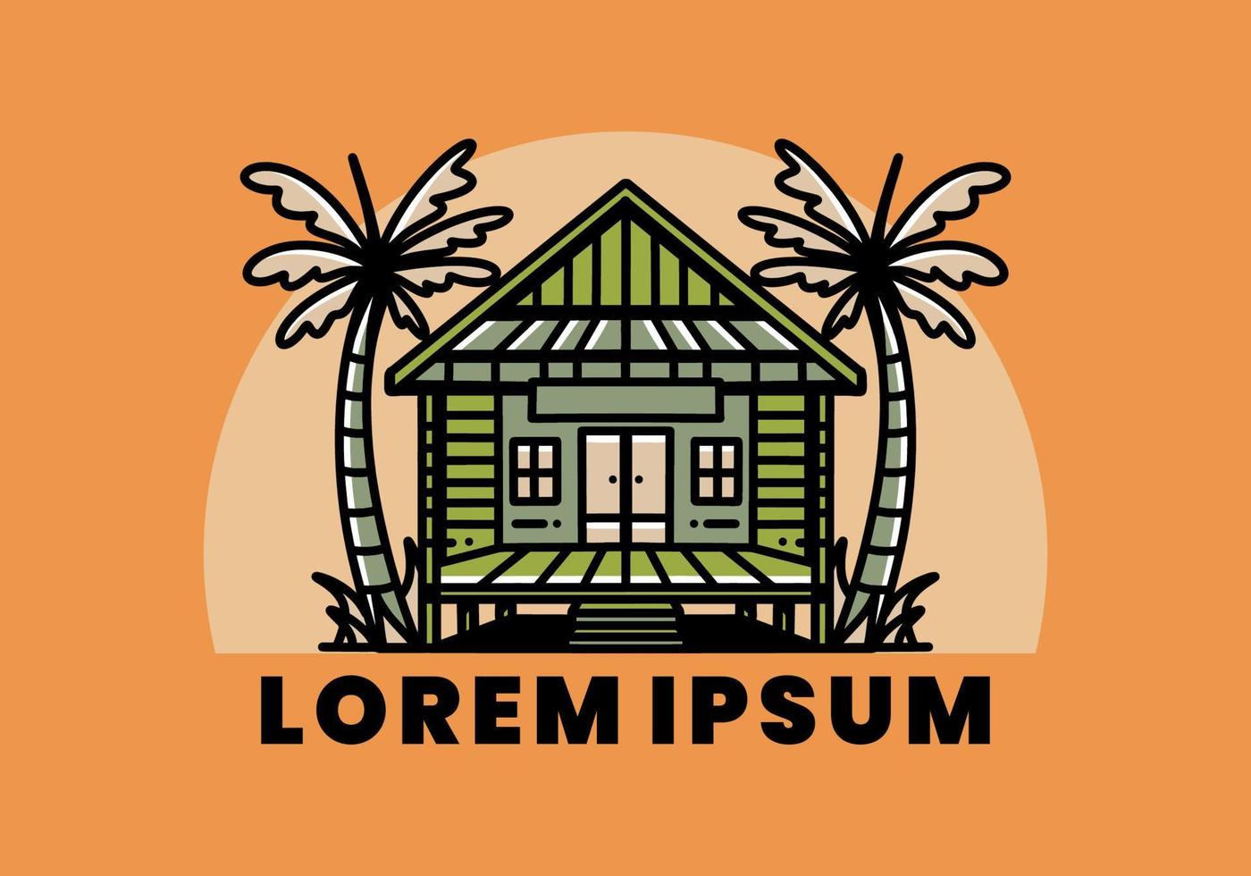 Wood house on the beach illustration badge design vector