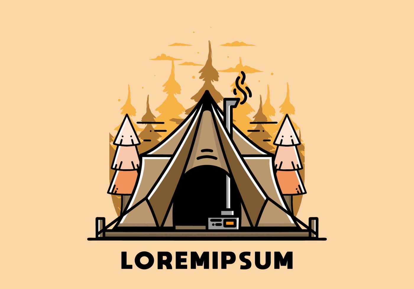 carpa glamping grande con diseño de ilustración de calentador y chimenea vector