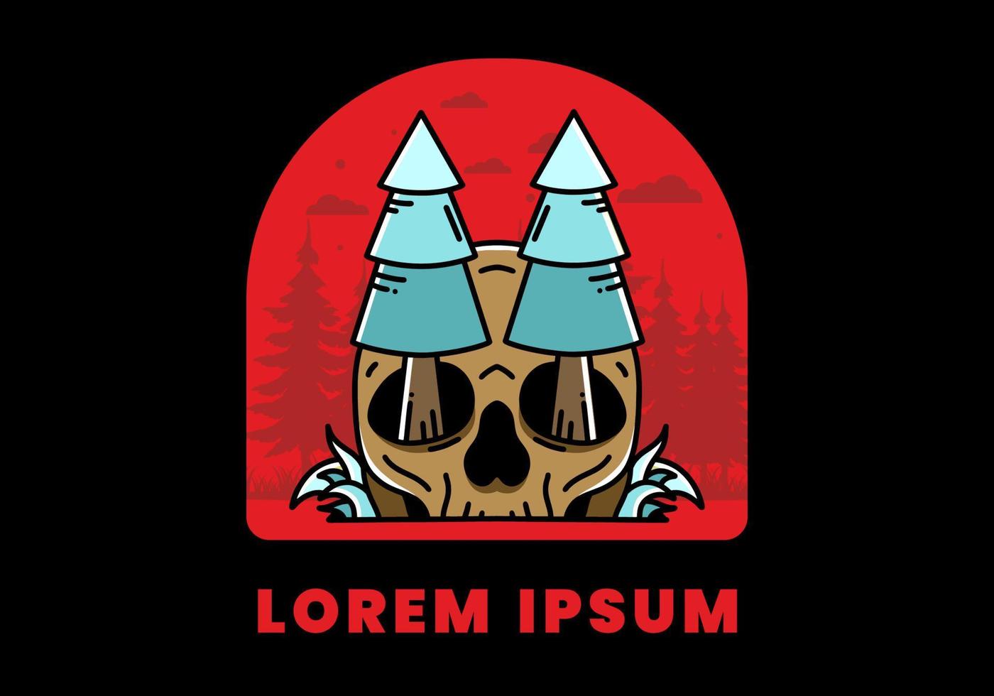 Pine trees stuck in skull illustration design vector