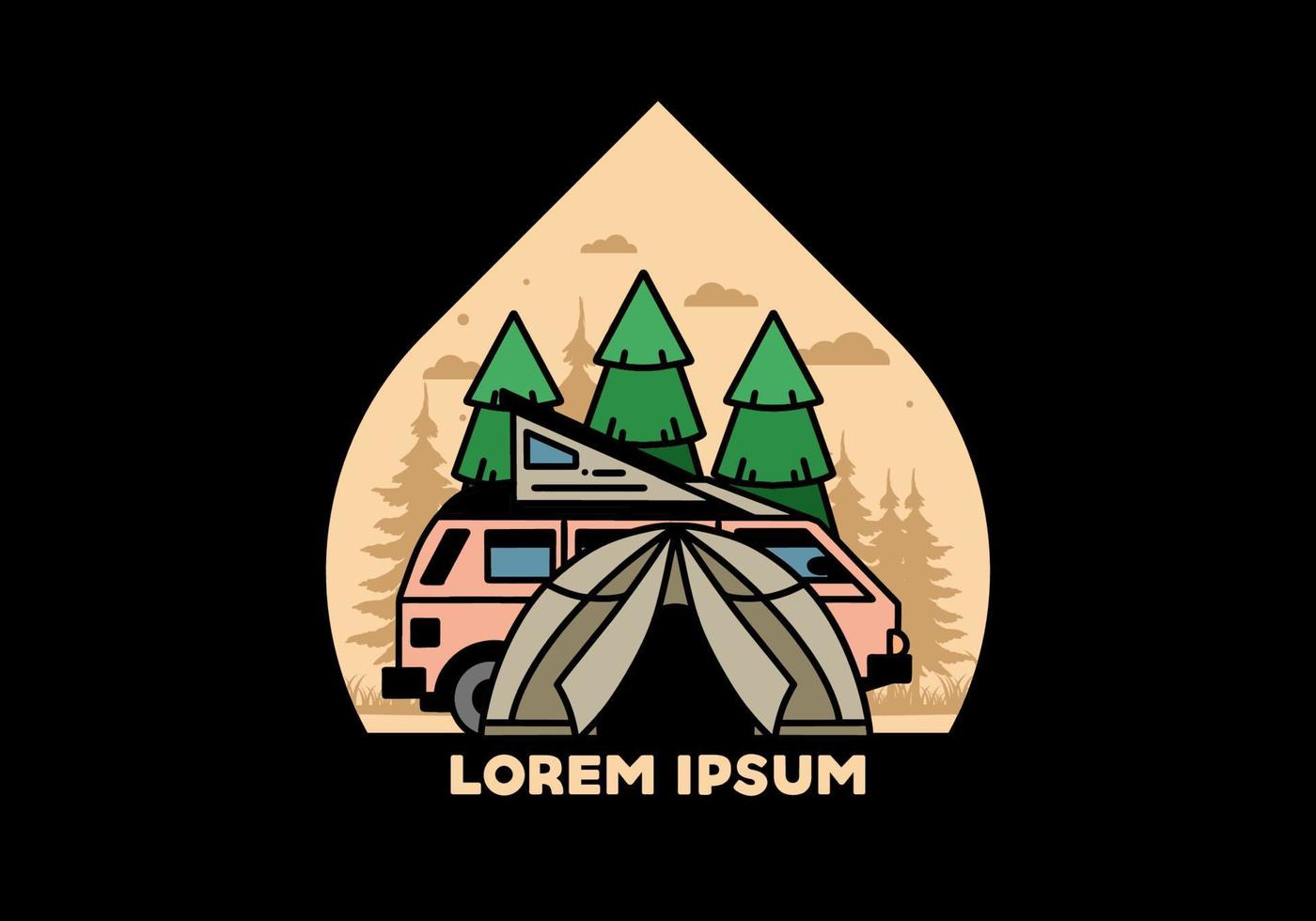 Camping with tent and car illustration design vector