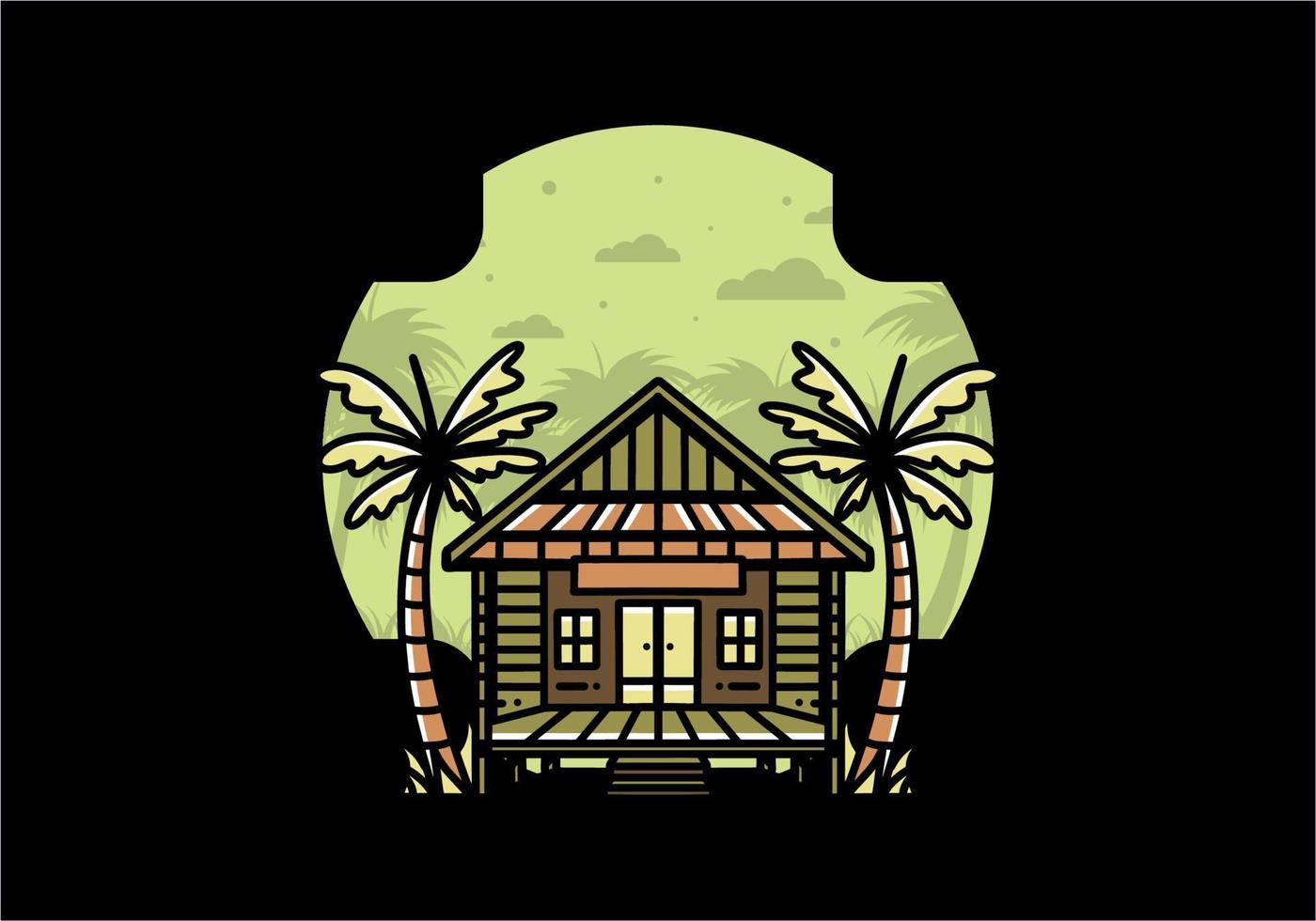 Wood house on the beach illustration badge design vector