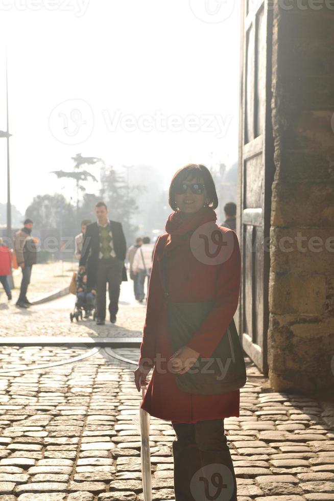 woman visit ancient istambul in turkey photo