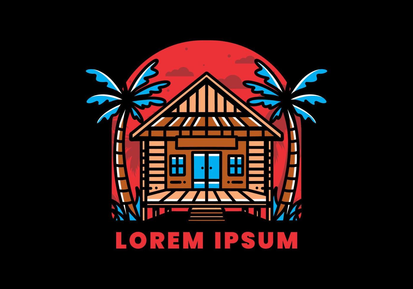 Wood house on the beach illustration badge design vector