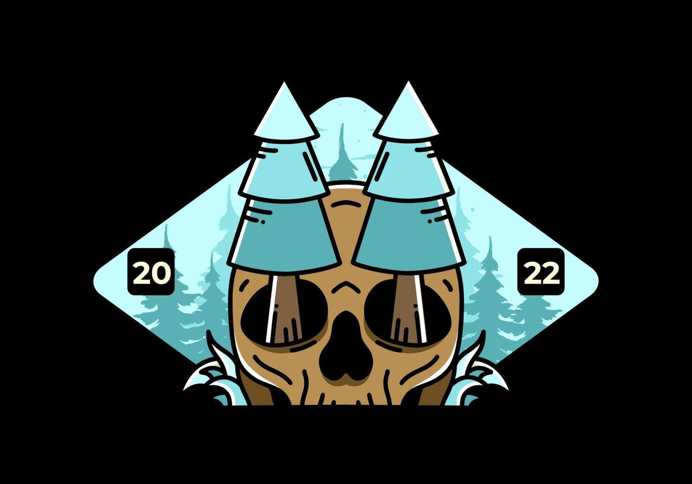 Pine trees stuck in skull illustration design vector