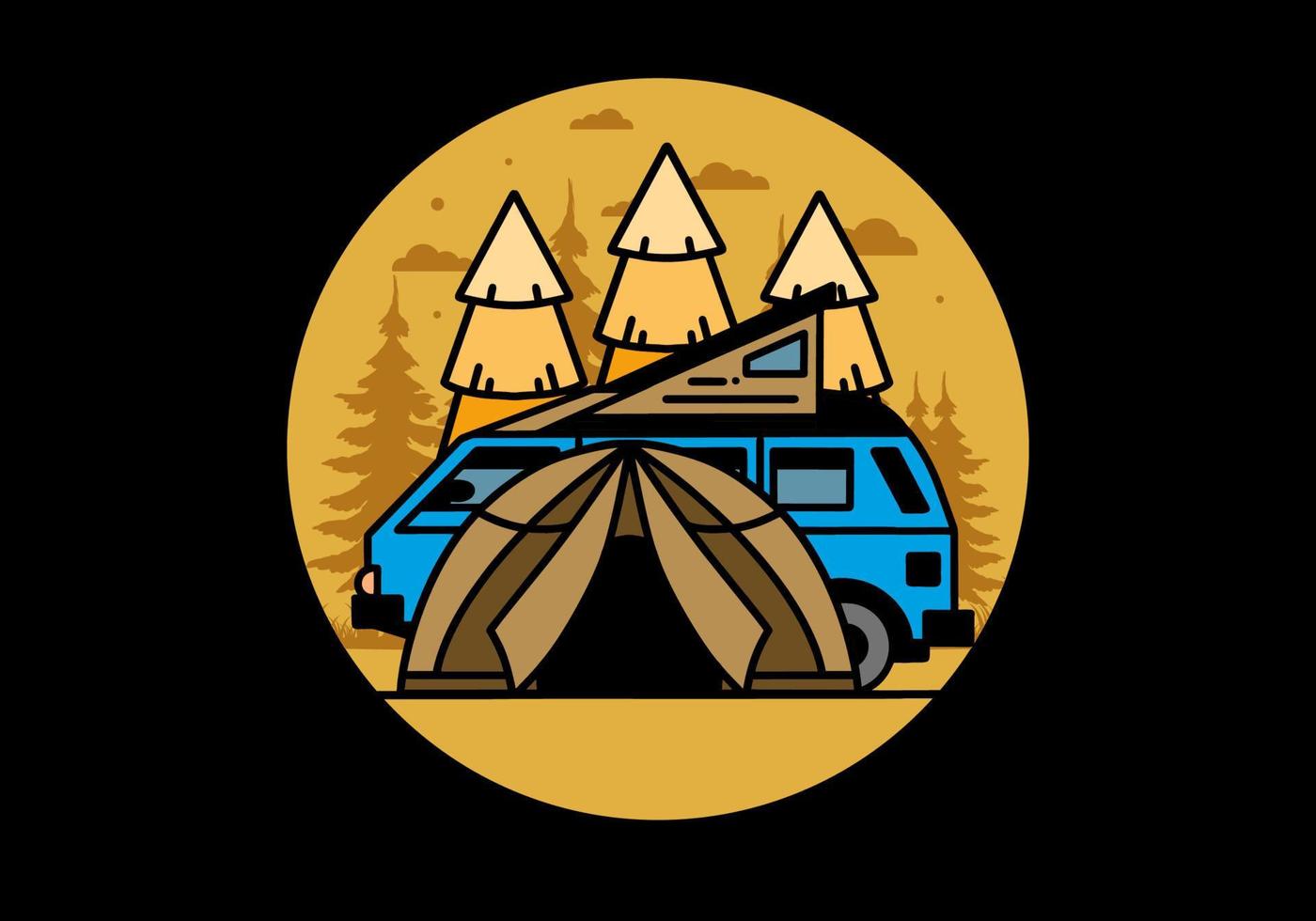 Camping with tent and car illustration design vector