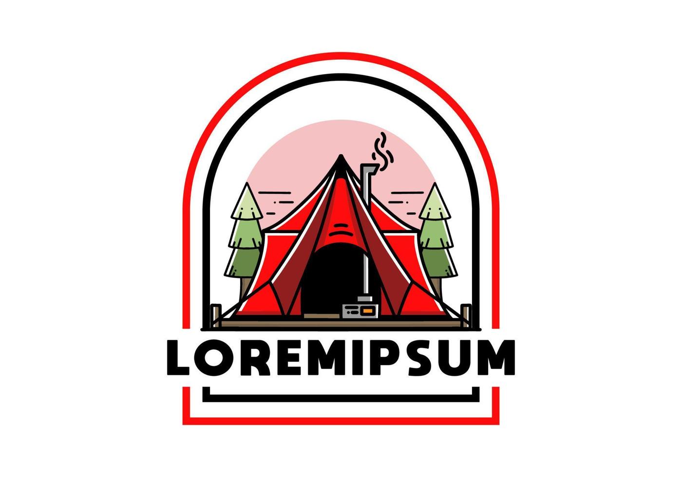 Large glamping tent with heater and chimney illustration design vector