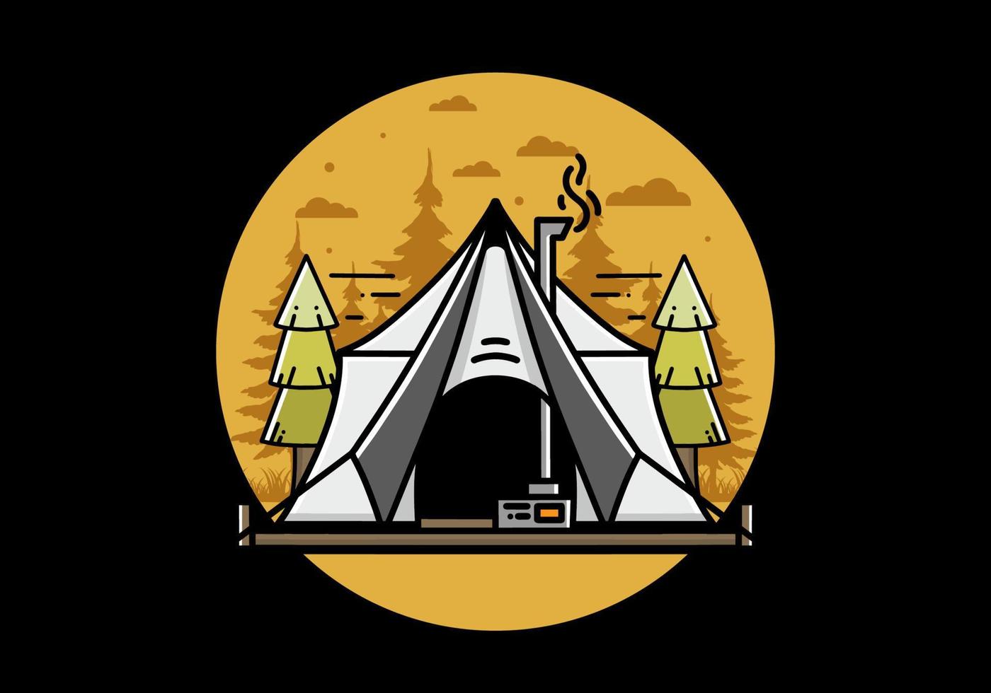 carpa glamping grande con diseño de ilustración de calentador y chimenea vector