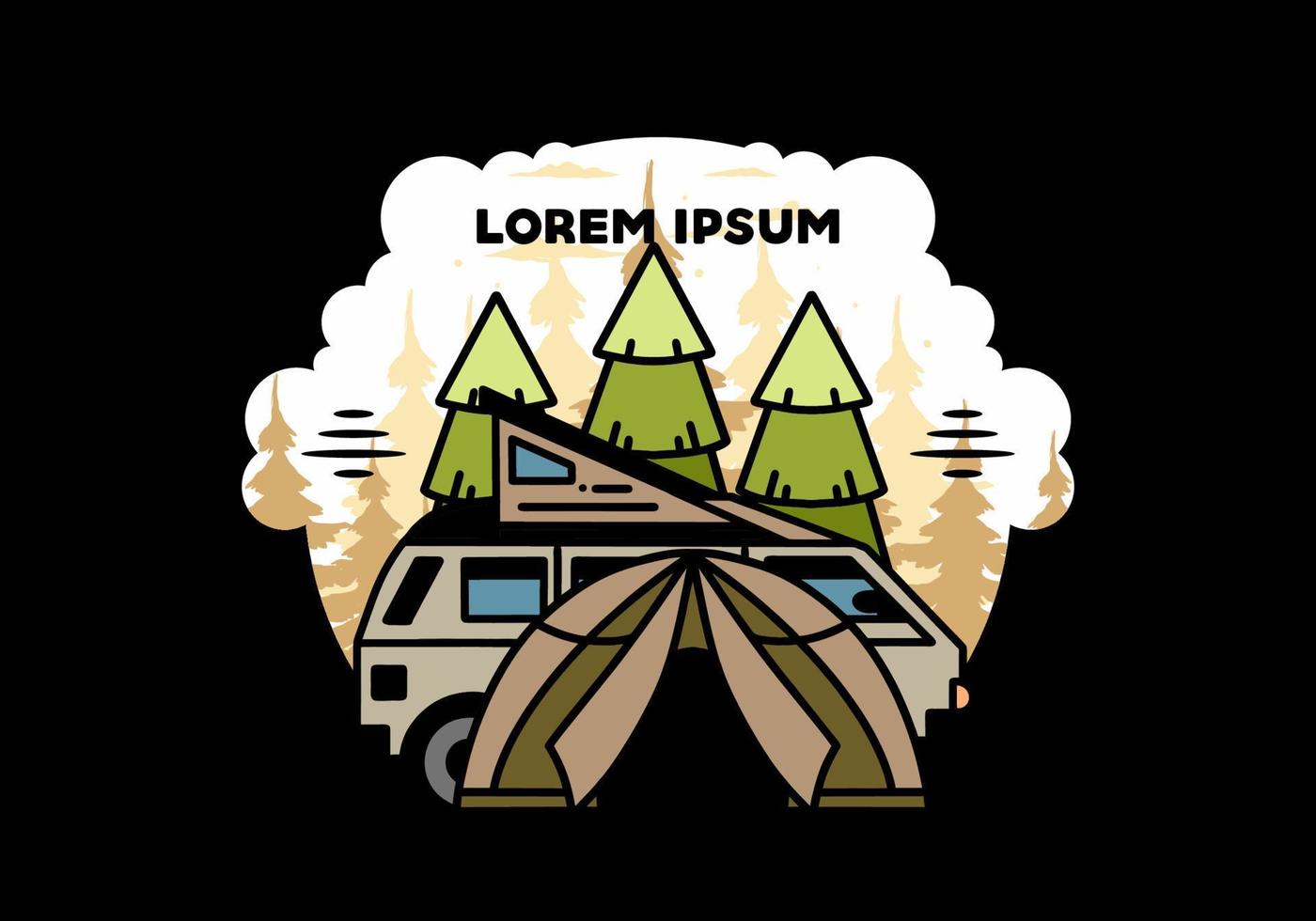 Camping with tent and car illustration design vector