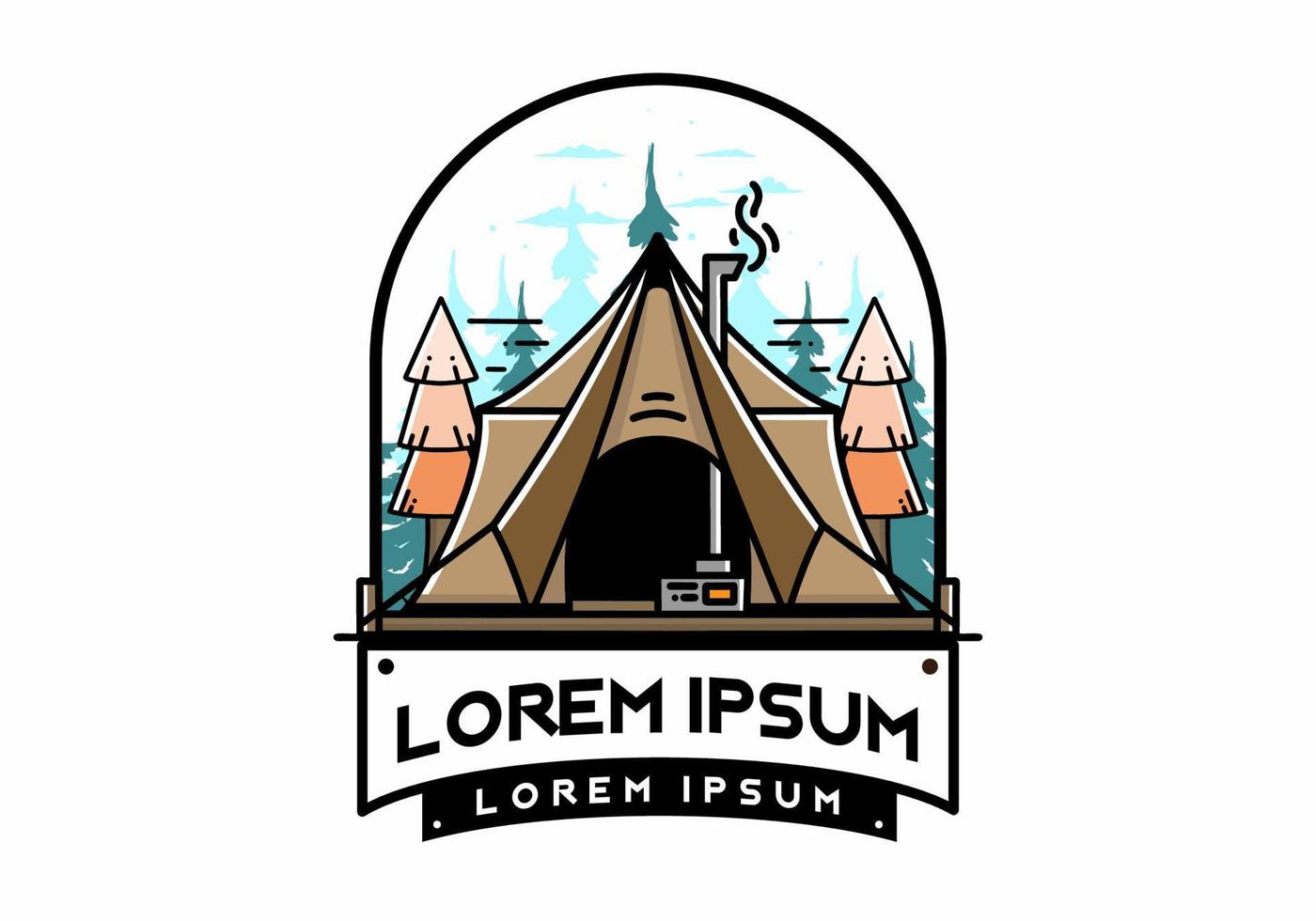 Large glamping tent with heater and chimney illustration design vector