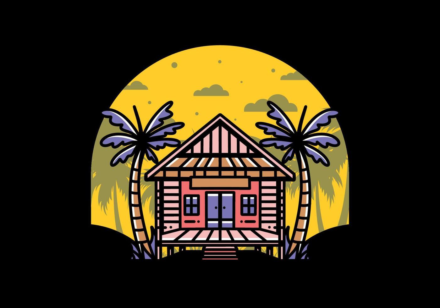 Wood house on the beach illustration badge design vector