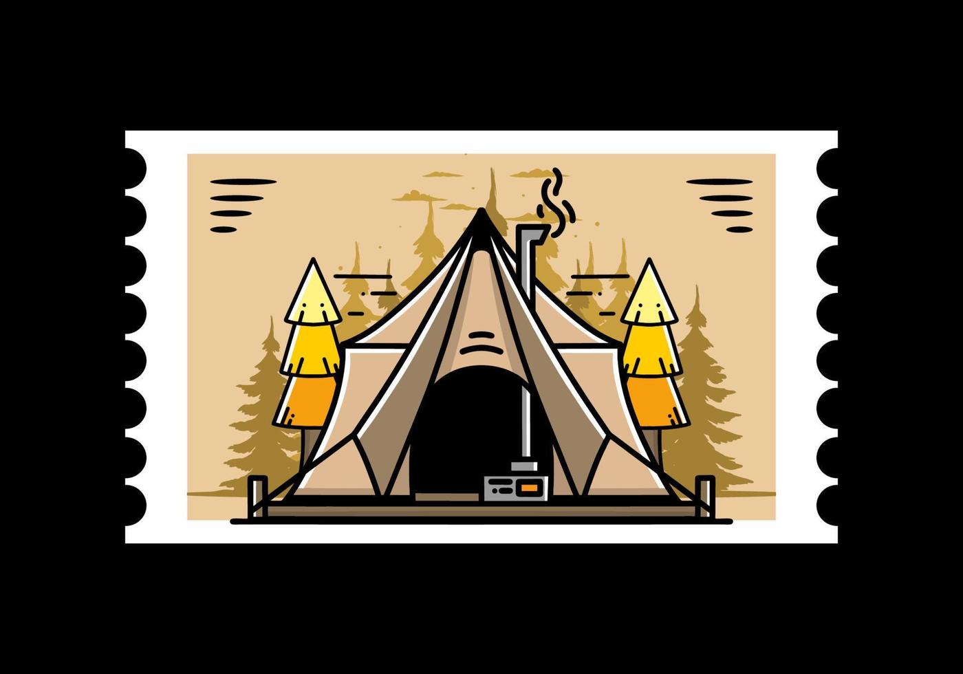 carpa glamping grande con diseño de ilustración de calentador y chimenea vector