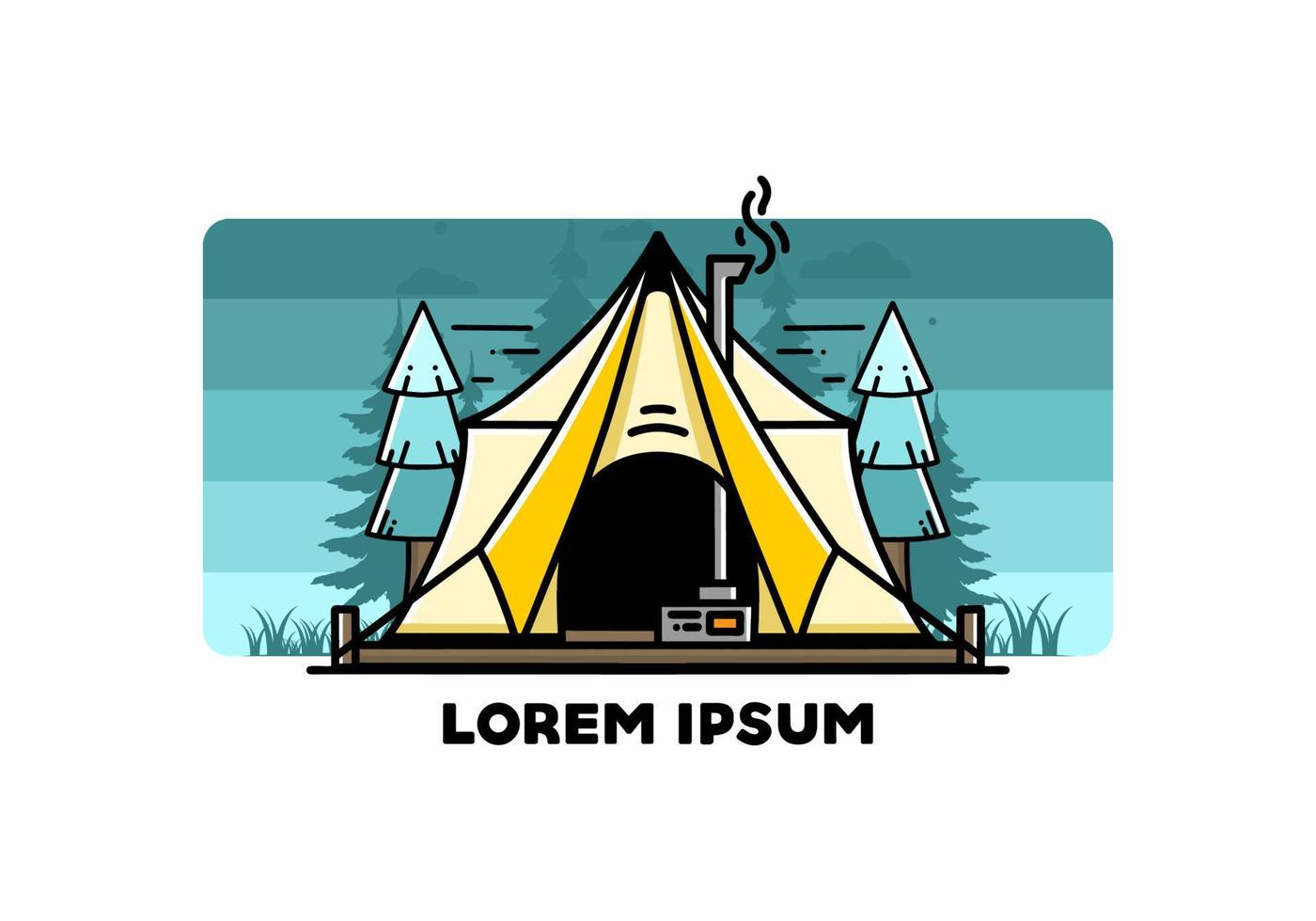 carpa glamping grande con diseño de ilustración de calentador y chimenea vector