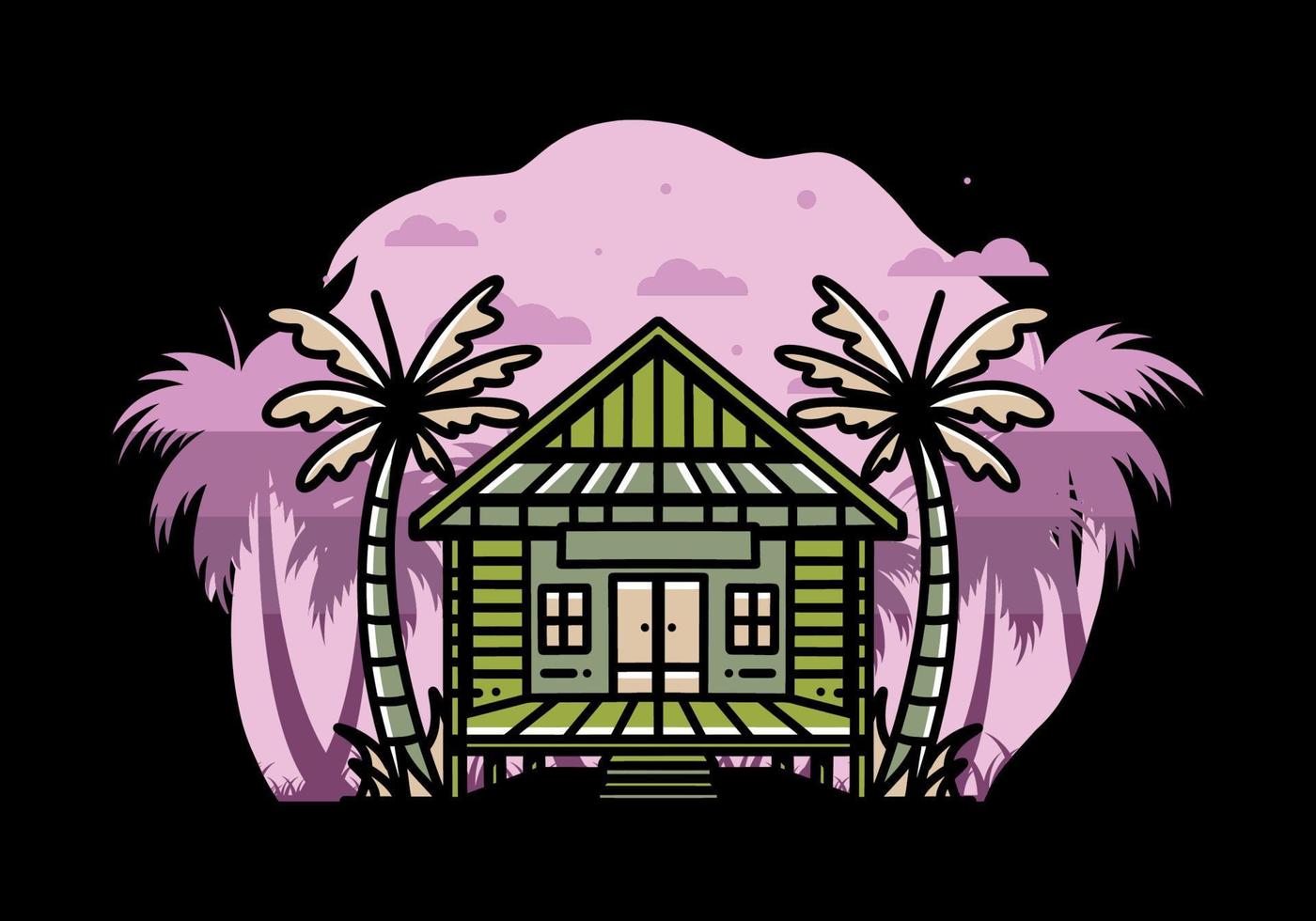 Wood house on the beach illustration badge design vector