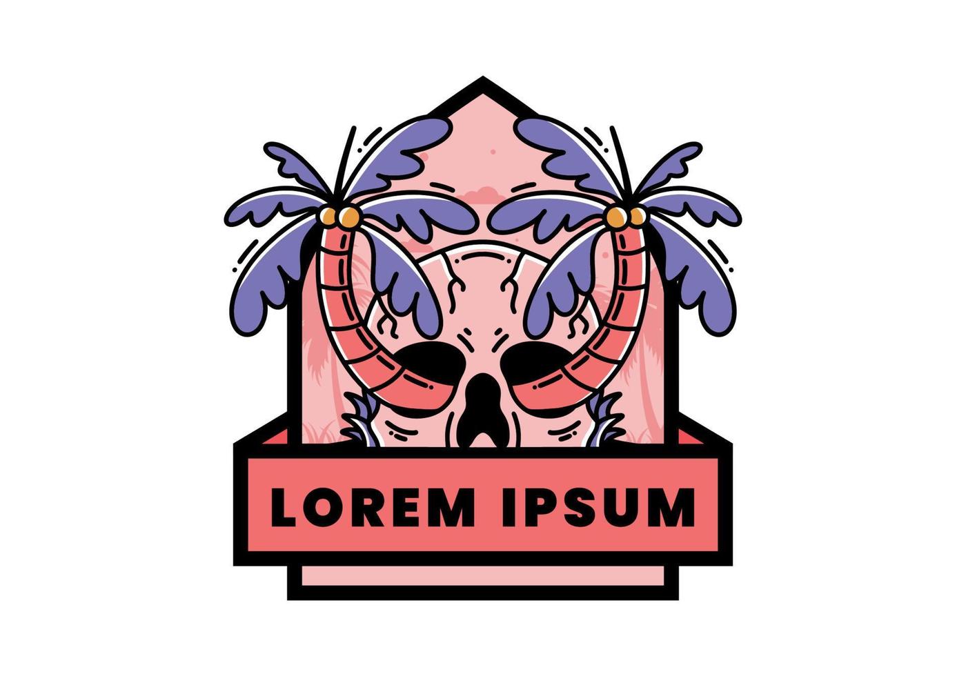Two coconut trees growing on a skull illustration vector