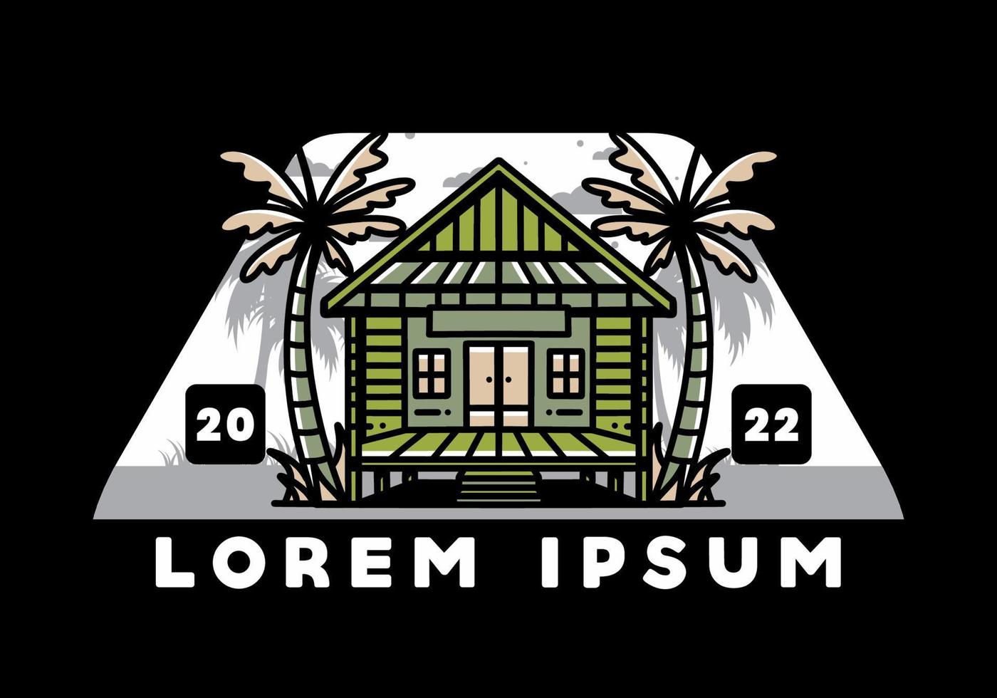 Wood house on the beach illustration badge design vector