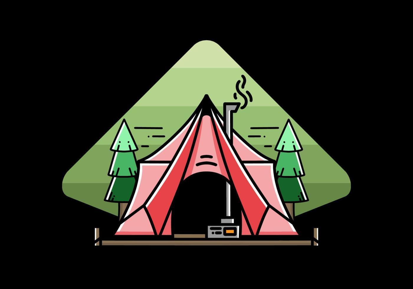 Large glamping tent with heater and chimney illustration design vector