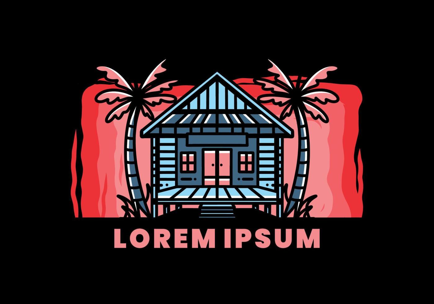 Wood house on the beach illustration badge design vector