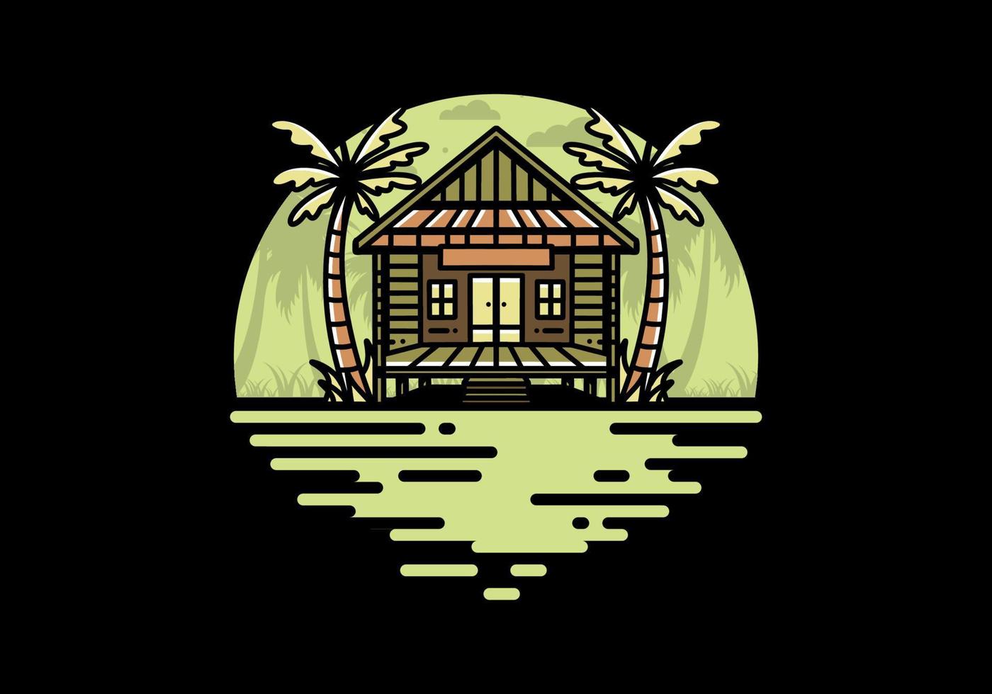 Wood house on the beach illustration badge design vector