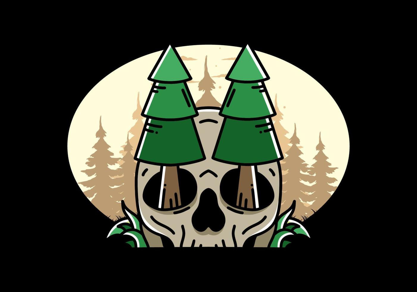 Pine trees stuck in skull illustration design vector