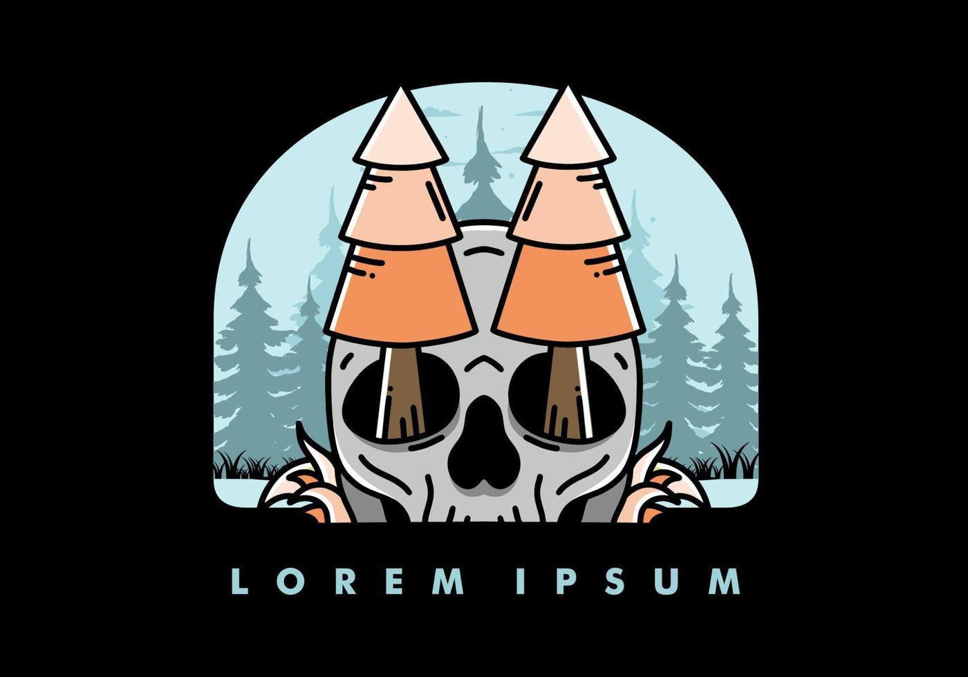 Pine trees stuck in skull illustration design vector