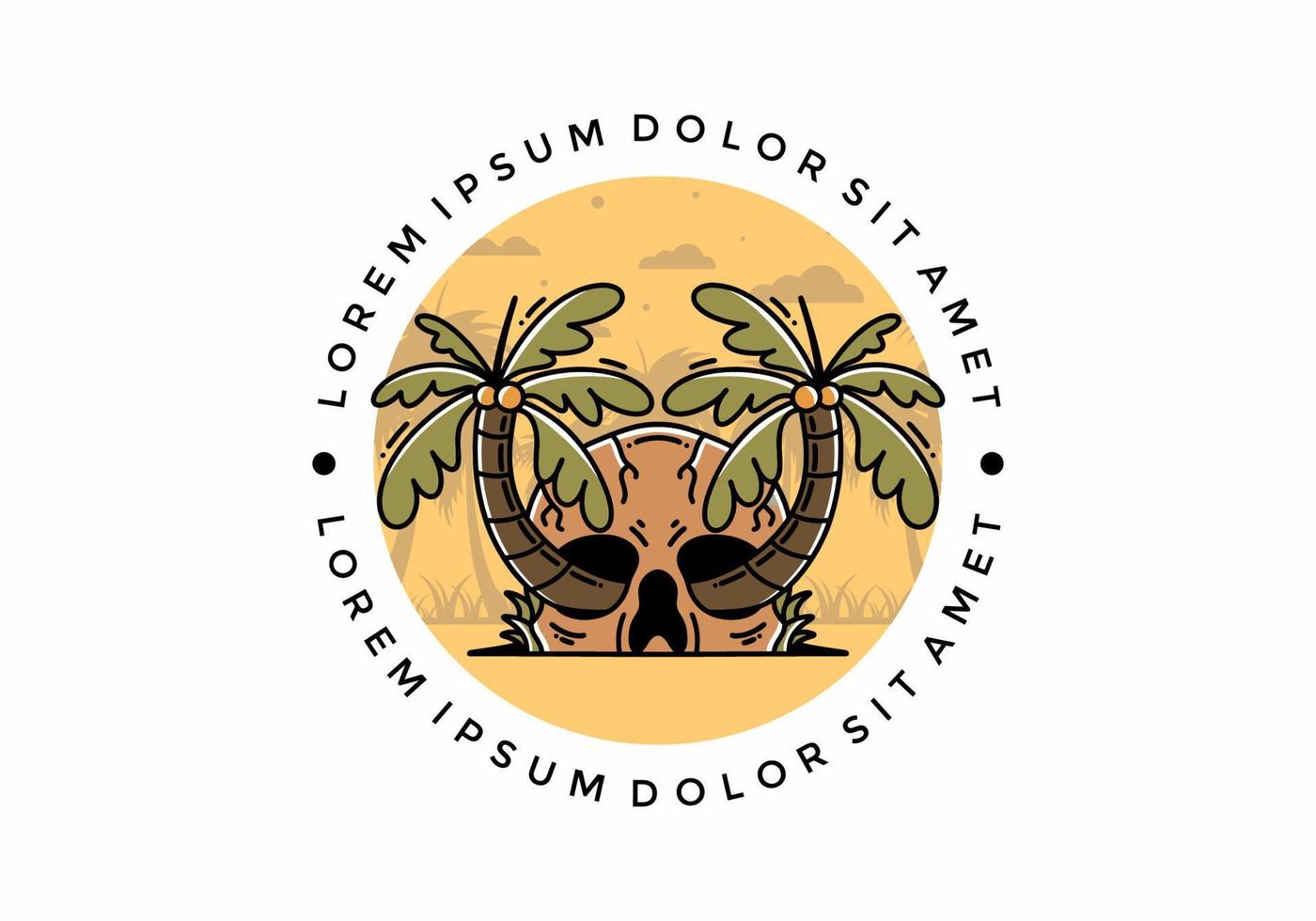 Two coconut trees growing on a skull illustration vector