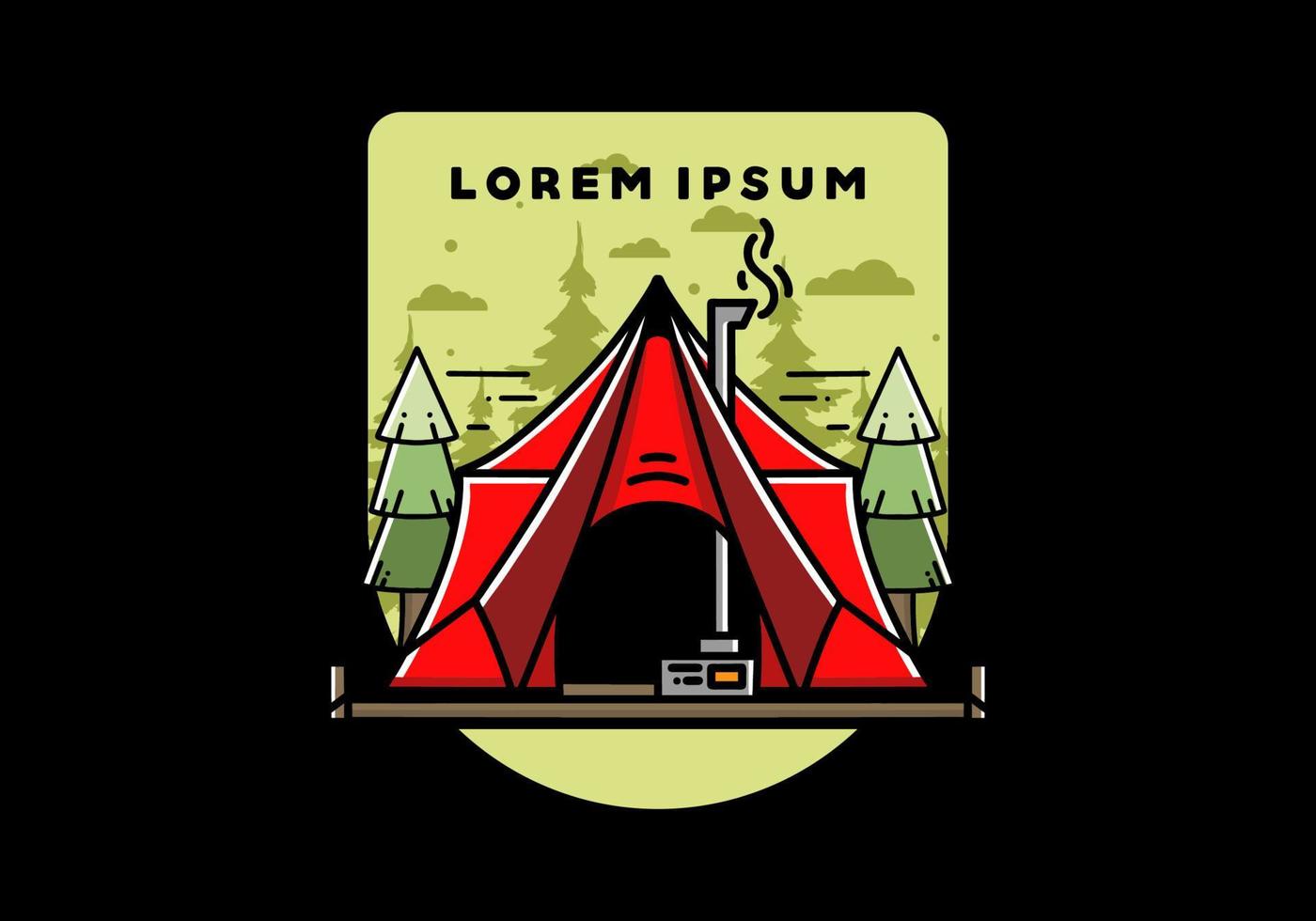 Large glamping tent with heater and chimney illustration design vector
