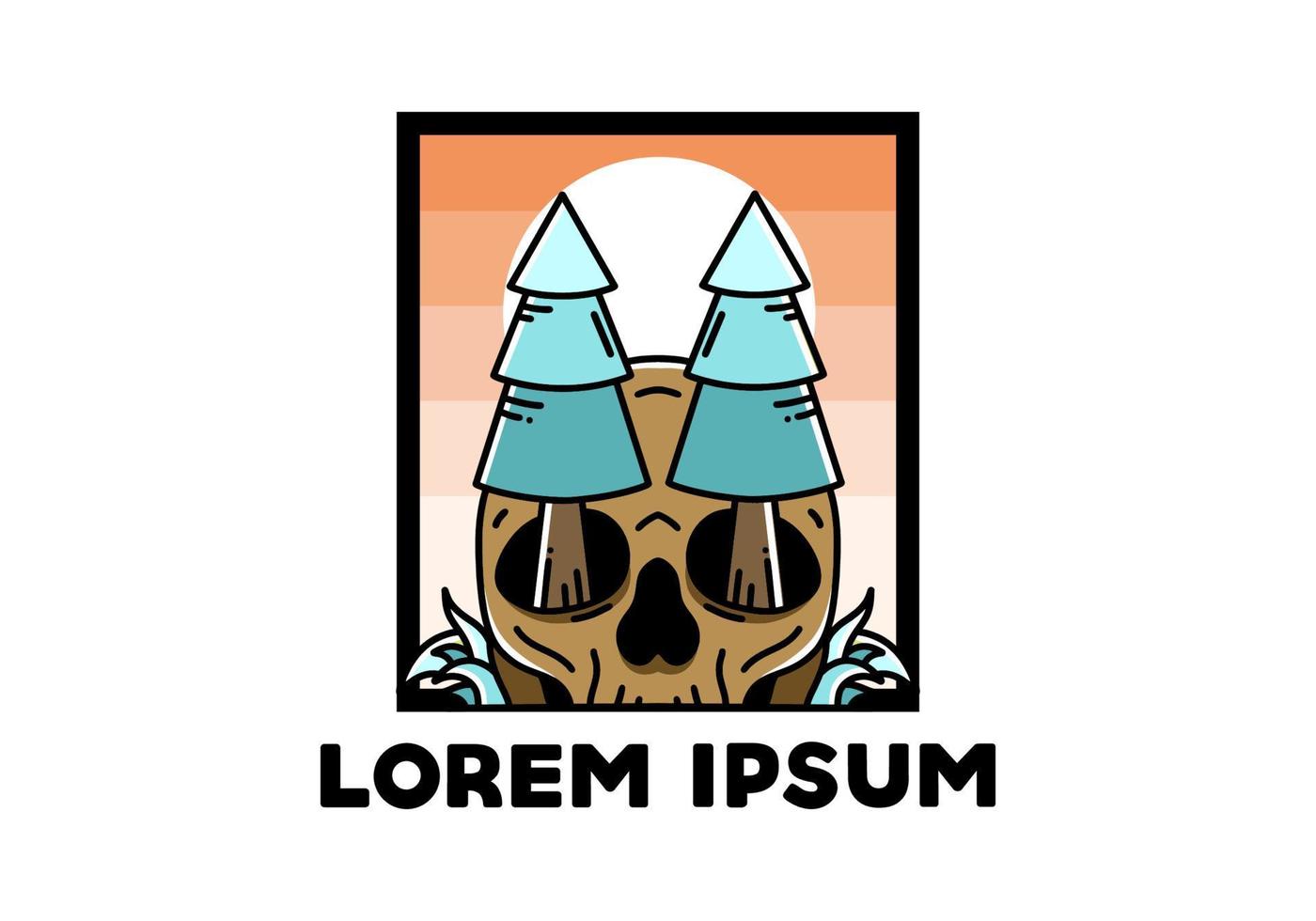Pine trees stuck in skull illustration design vector