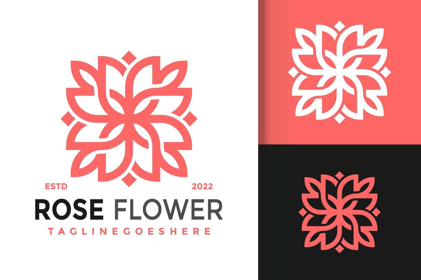 diseño de logotipo de adorno de flor de rosa de belleza, vector de logotipos de identidad de marca, logotipo moderno, plantilla de ilustración de vector de diseños de logotipo