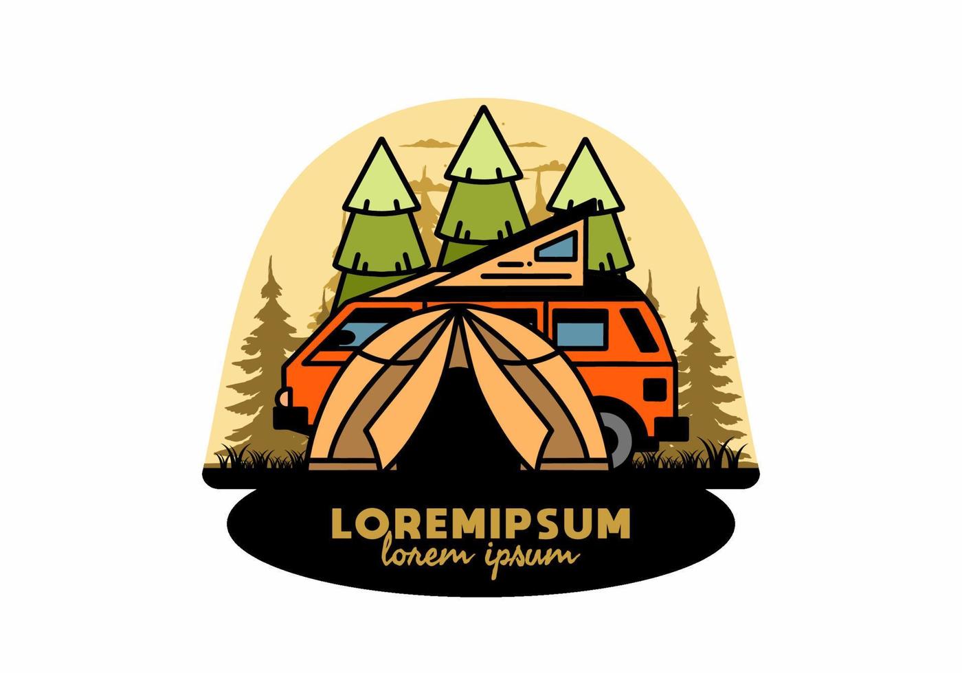 Camping with tent and car illustration design vector