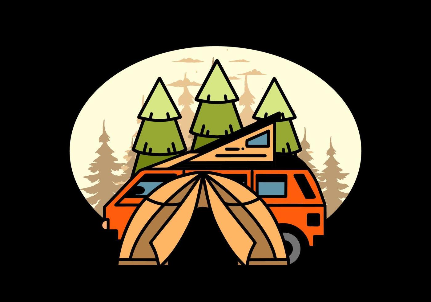 Camping with tent and car illustration design vector