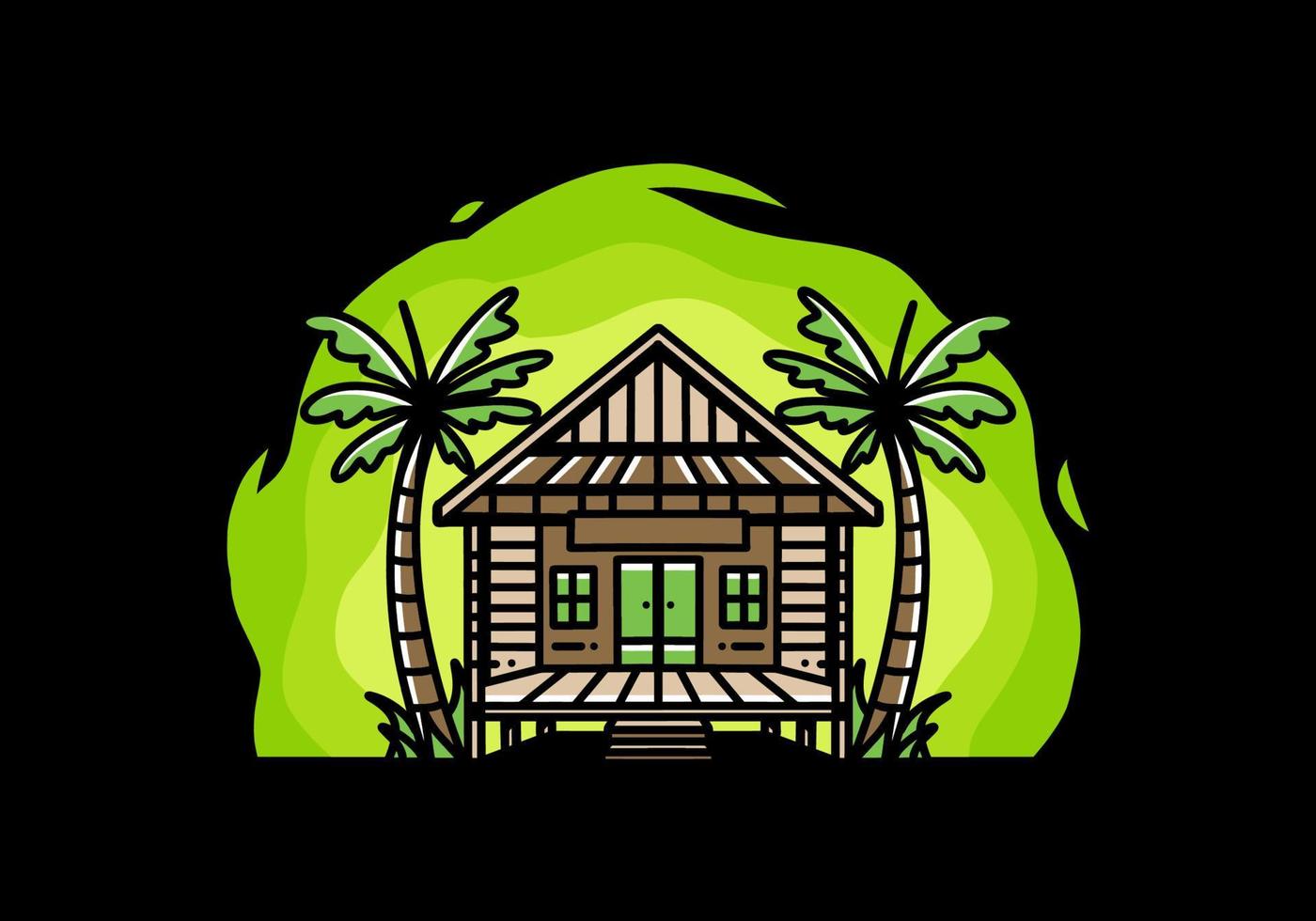 Wood house on the beach illustration badge design vector