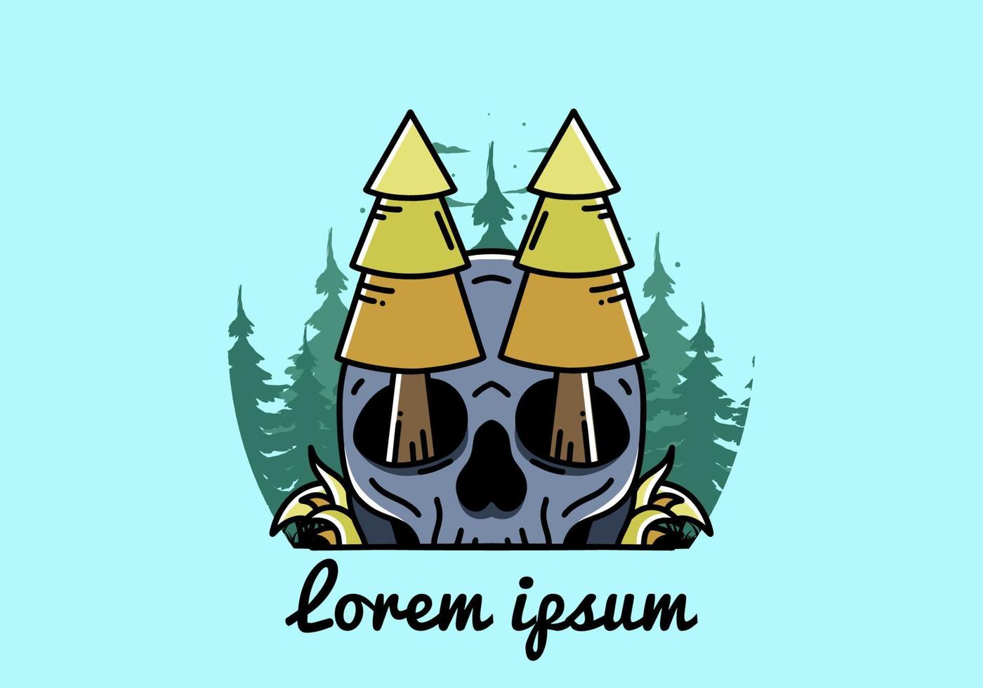 Pine trees stuck in skull illustration design vector