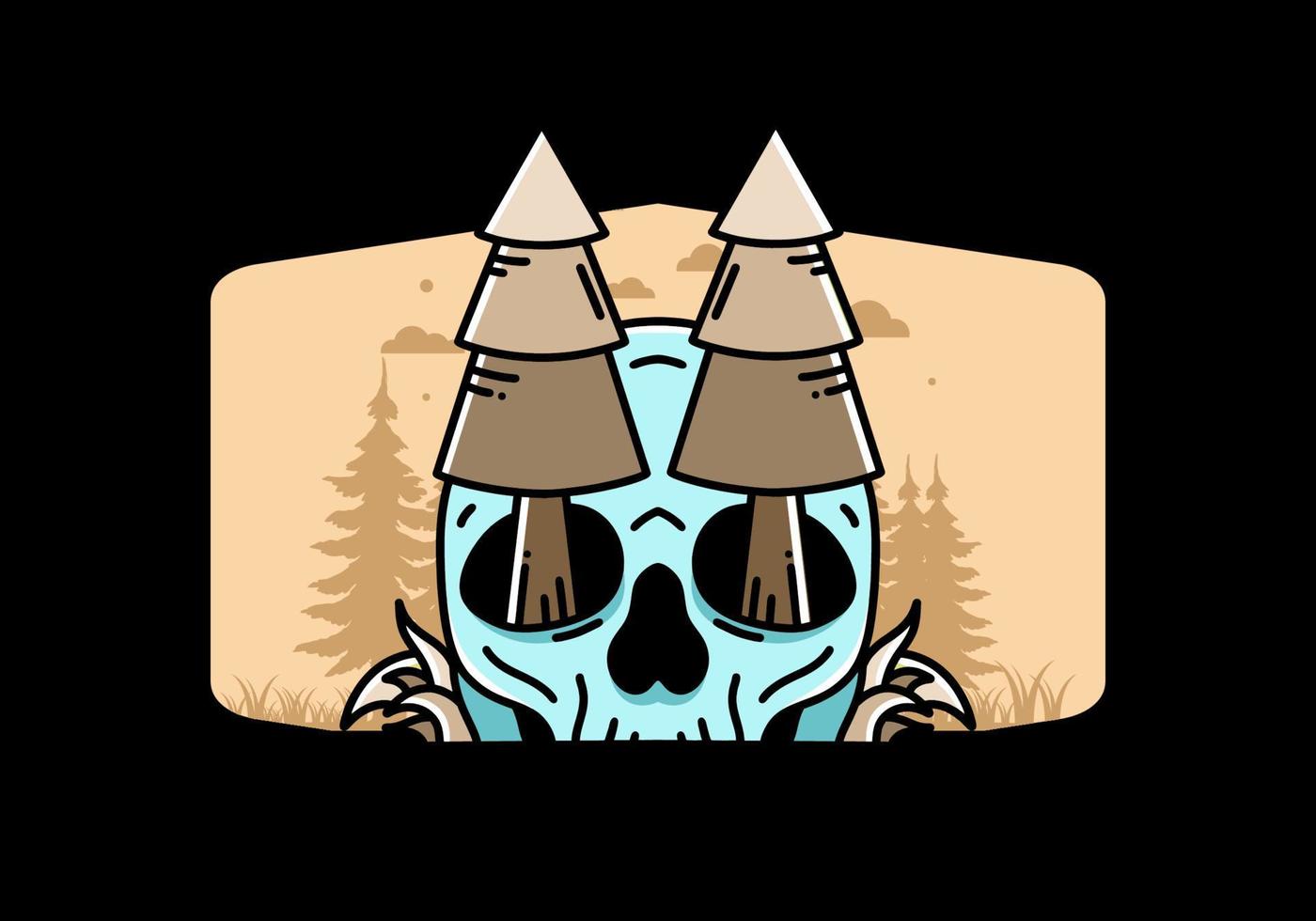 Pine trees stuck in skull illustration design vector