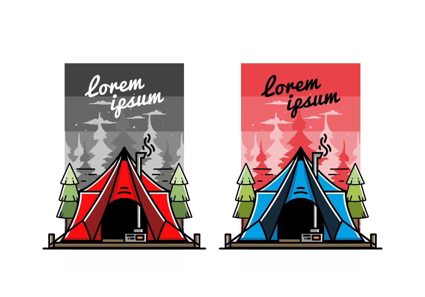 Large glamping tent with heater and chimney illustration design vector