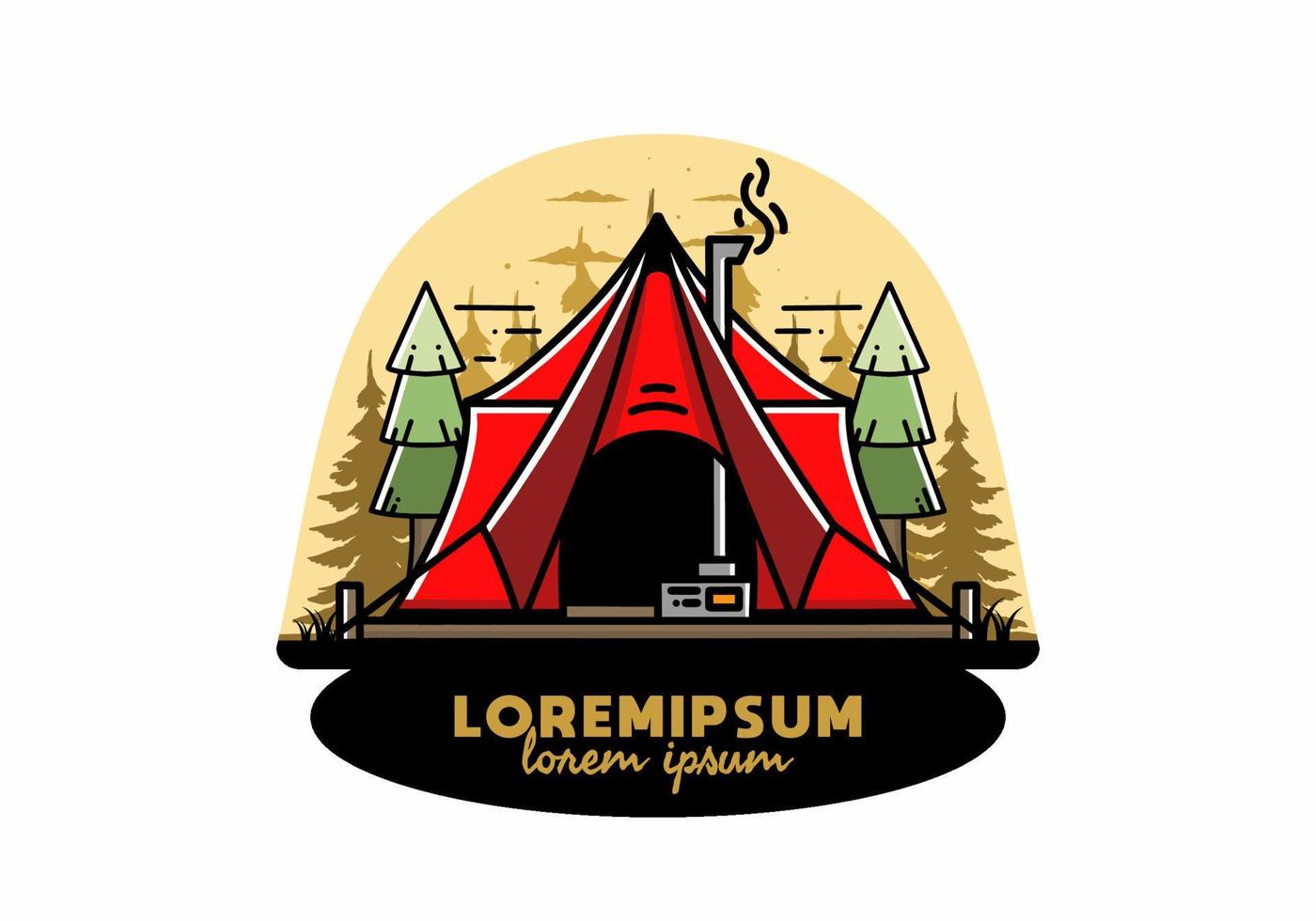 carpa glamping grande con diseño de ilustración de calentador y chimenea vector