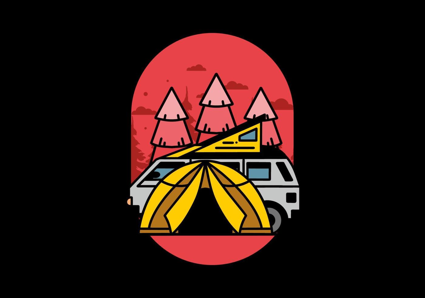 Camping with tent and car illustration design vector