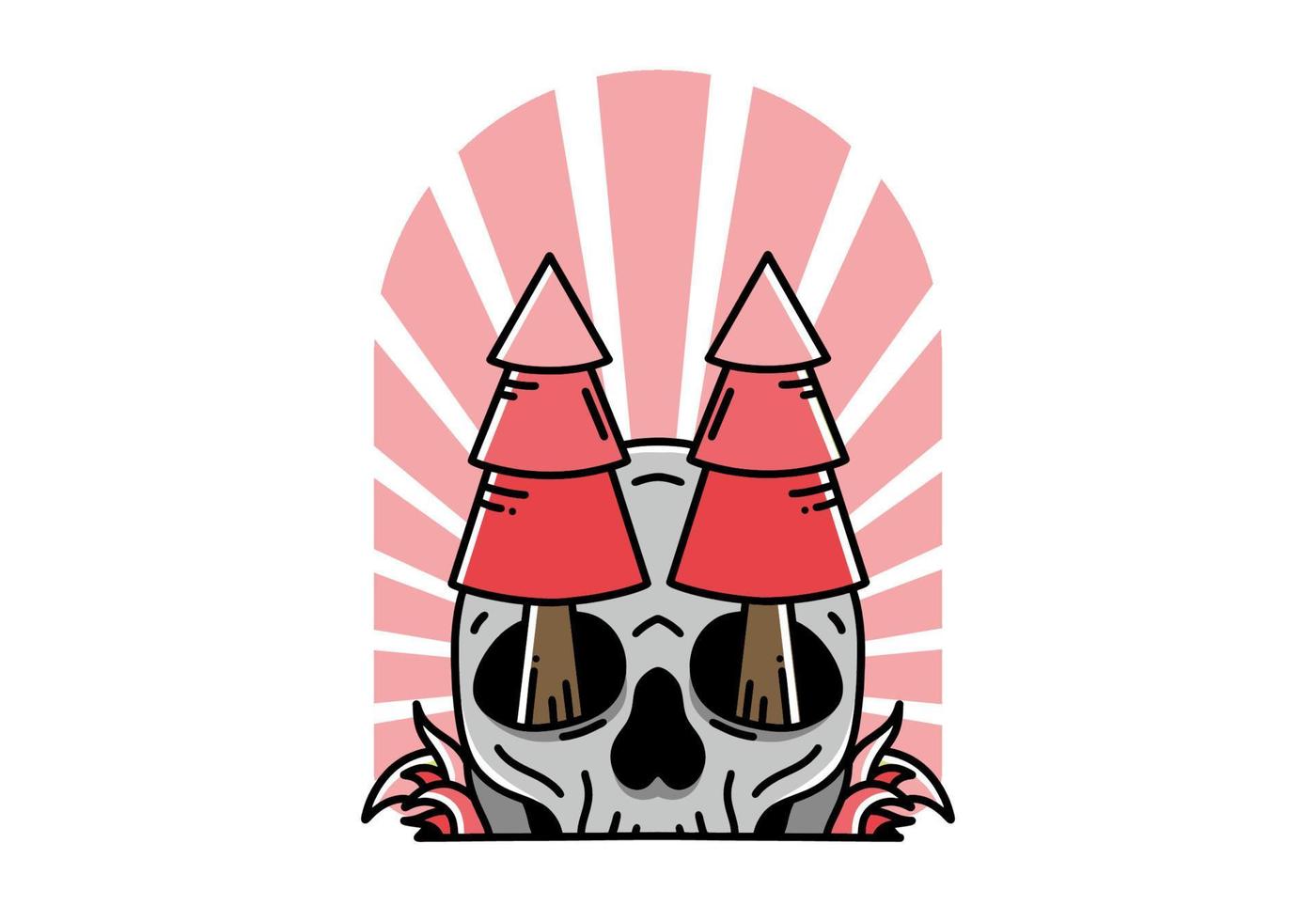 Pine trees stuck in skull illustration design vector