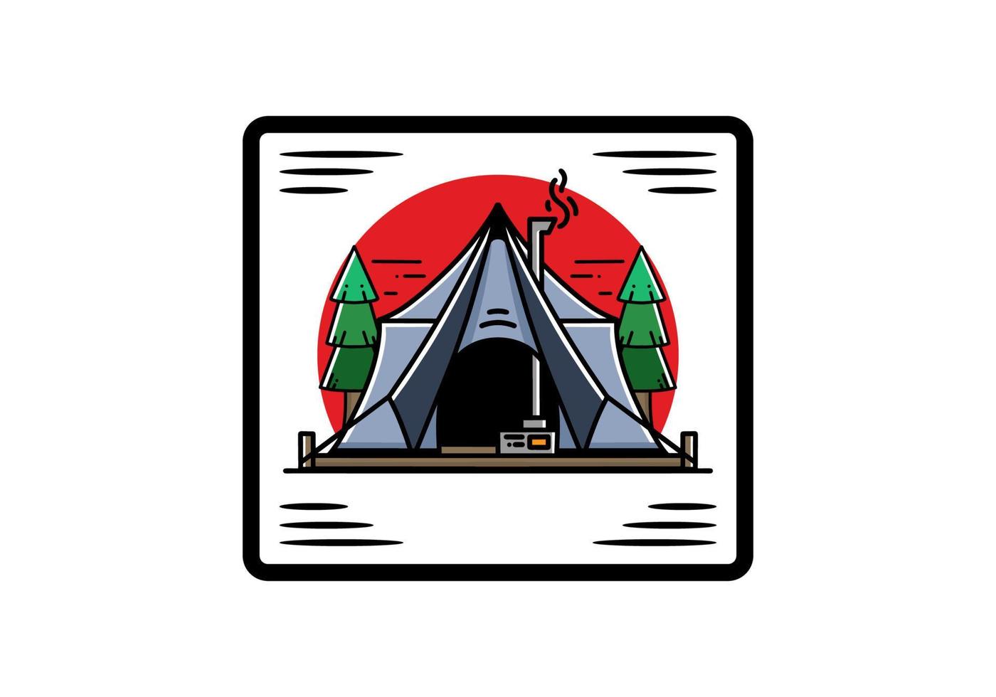 Large glamping tent with heater and chimney illustration design vector