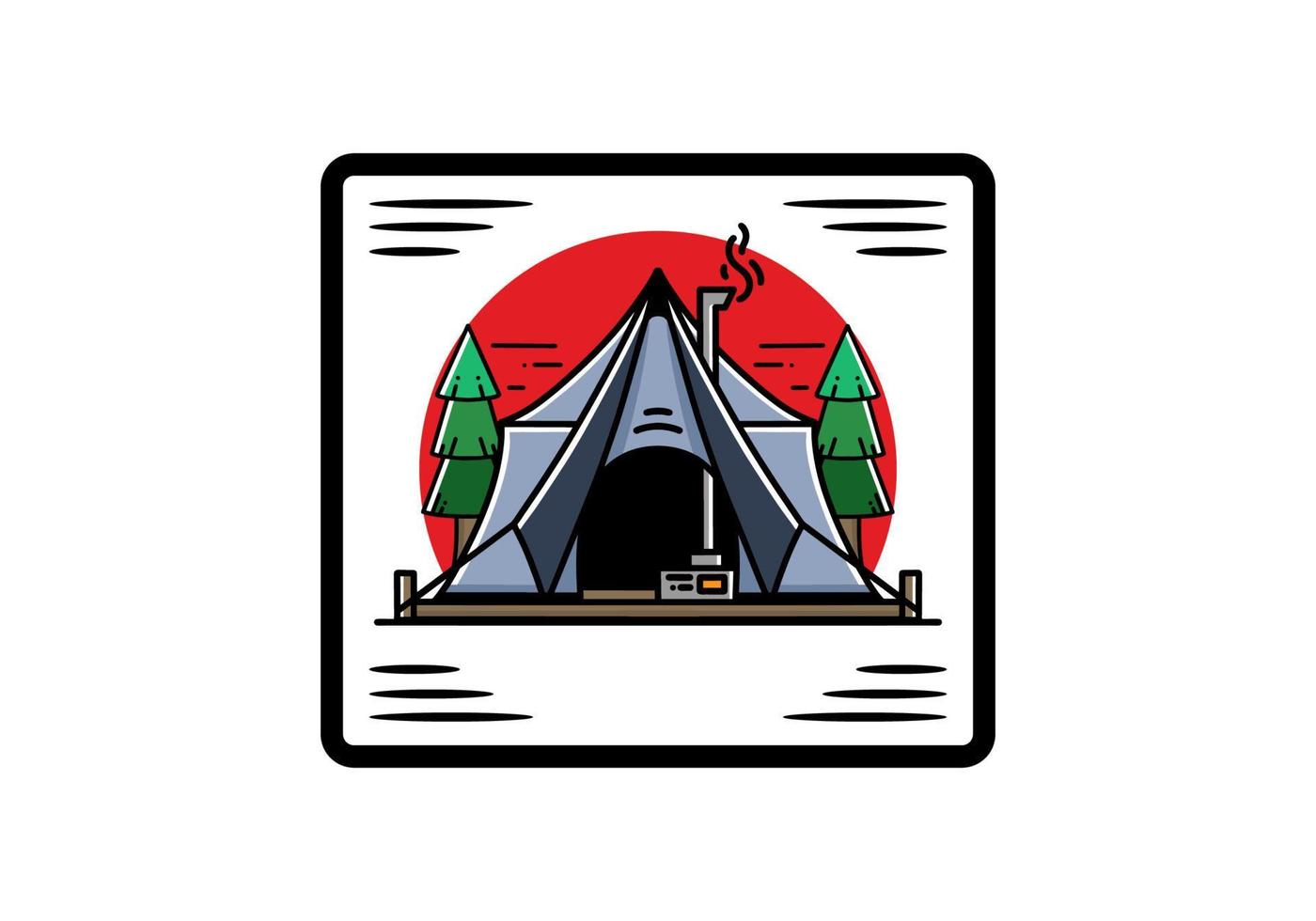 carpa glamping grande con diseño de ilustración de calentador y chimenea vector