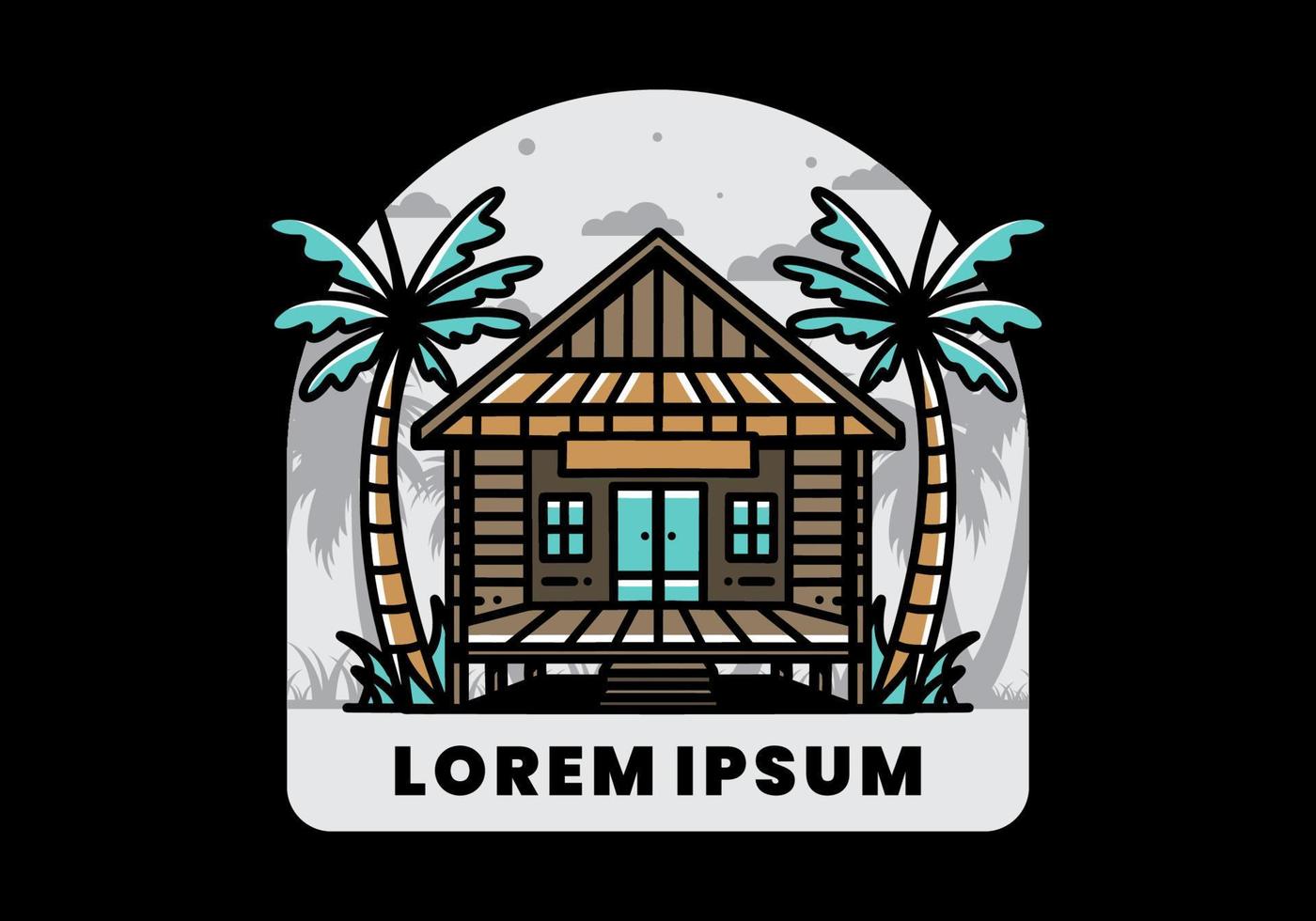 Wood house on the beach illustration badge design vector