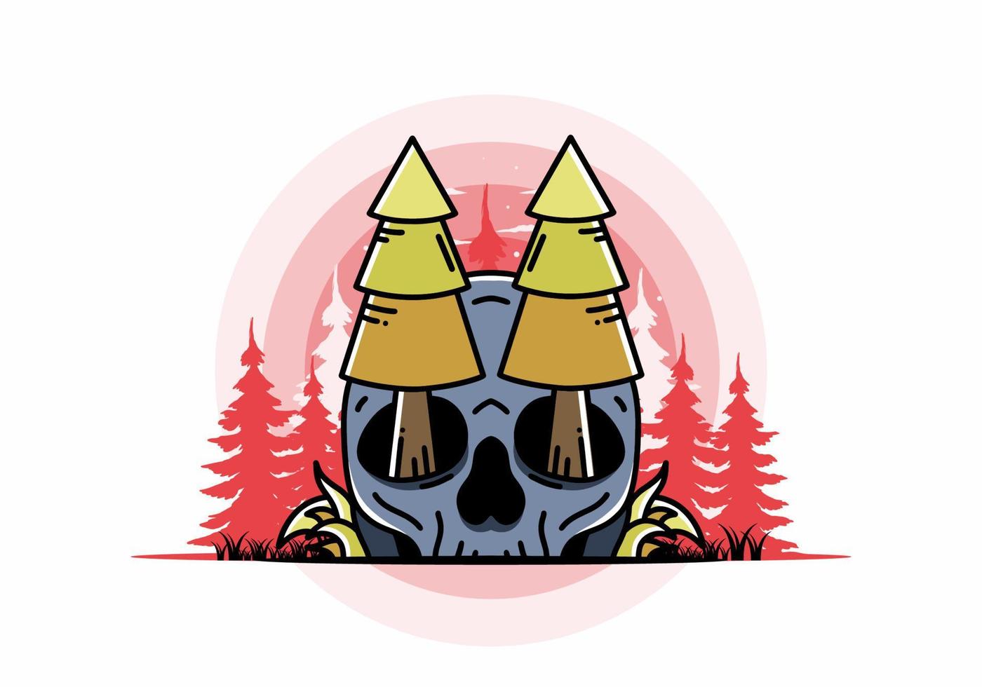 Pine trees stuck in skull illustration design vector