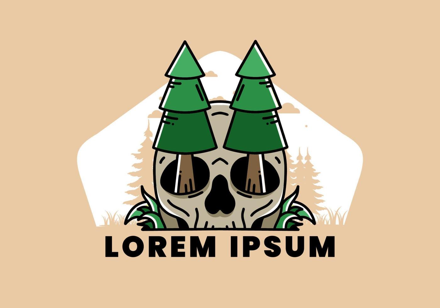 Pine trees stuck in skull illustration design vector